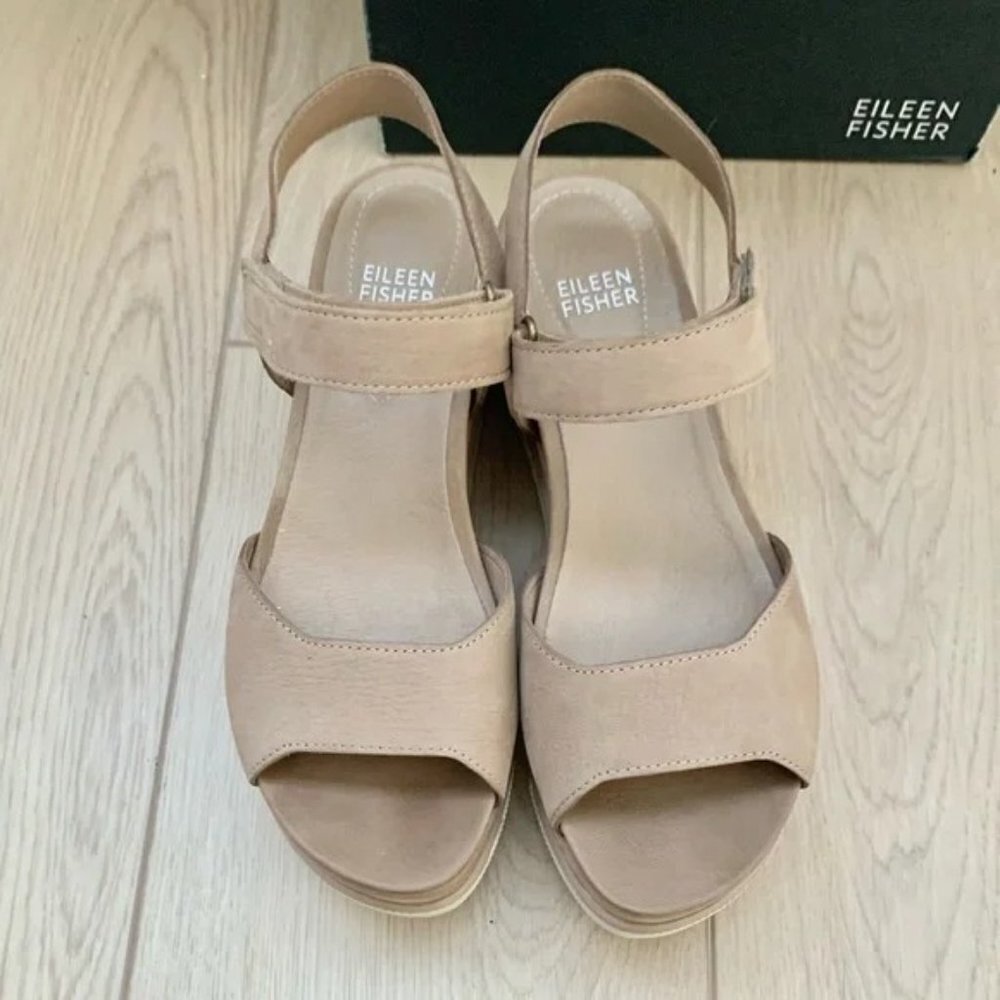🌞 Eileen Fisher Beige Barley Beck Sporty Platform Wedge Heeled Sandals - Picture 8 of 11